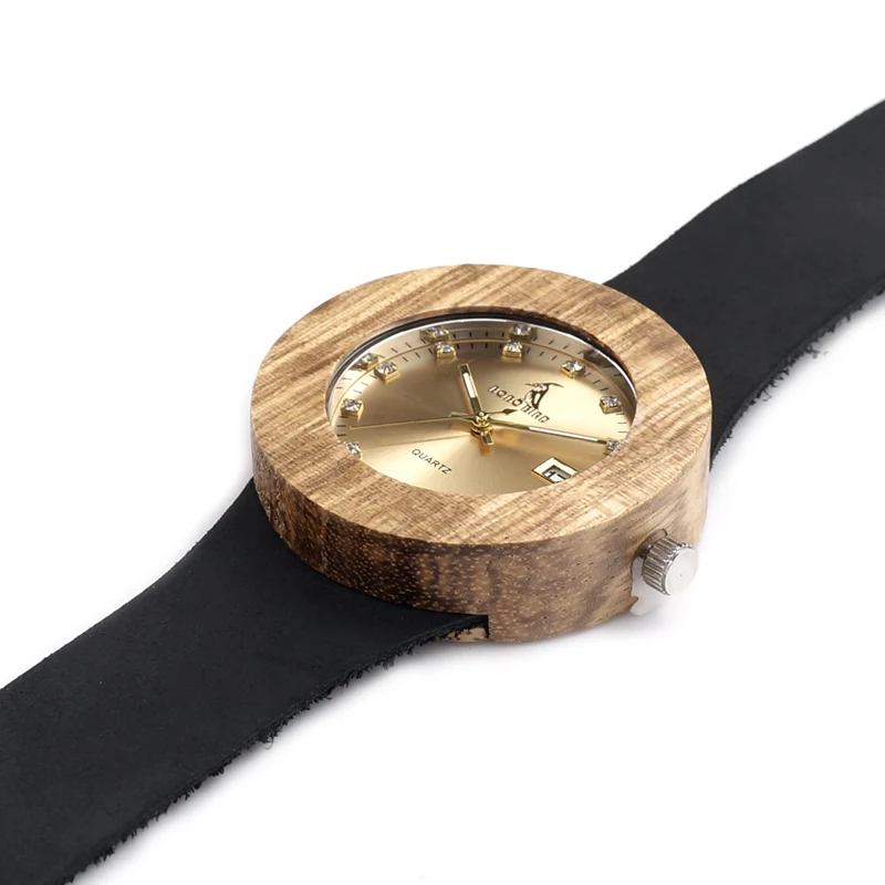 Günstig Luxus BOBO VOGEL Komplette Kalender Uhr Frauen Zebra Holz Armbanduhr Echtes Leder Band Holz Uhren relogio feminino C B30
