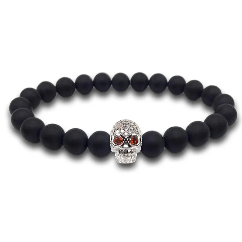LERNEJO 7 Skull Bracelet Strand Diy Trendy Charm Bracelets For Men Black CZ Skull Head Men Bracelets Women Girl Friendship