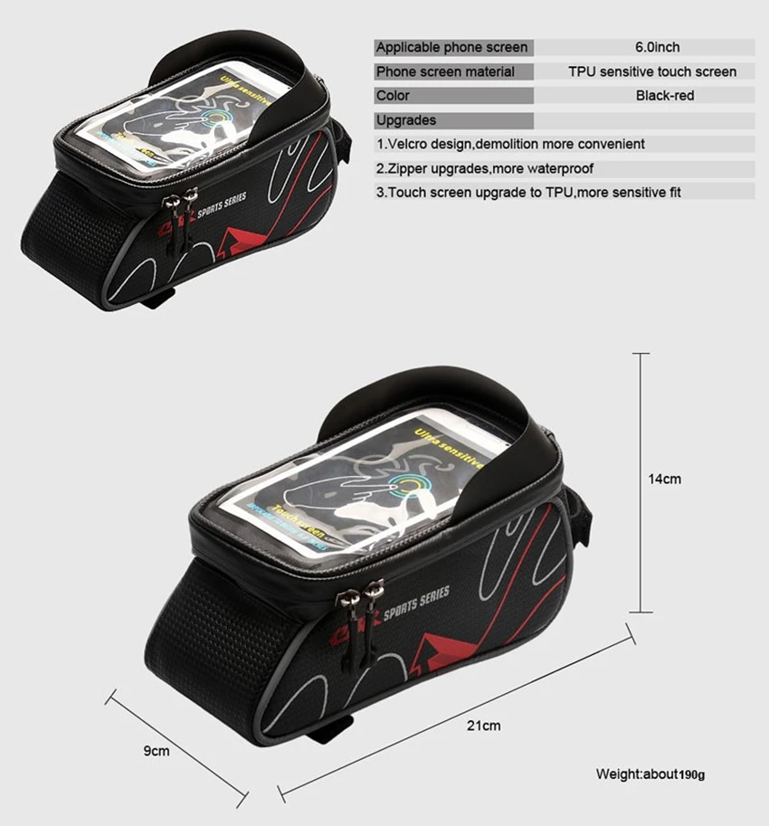 Top Waterproof Bicycle Front Tube Bags 6 Inch Phone Touch Screen Bag Mountain Road Bike Top Front Tube Frame Bag Cycling Saddle Bag 2