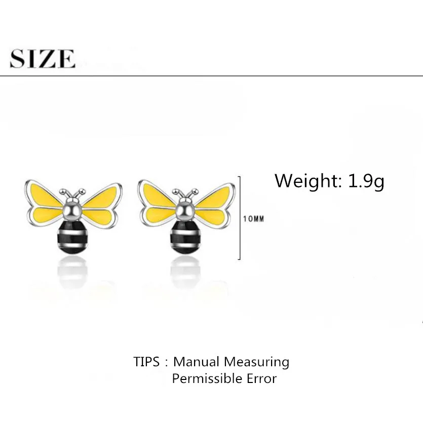 Простой темперамент Симпатичные маленькие пчелы серьги стержня для Для женщин тенденция Творческий 925 пробы Серебряные вечерние подарки Ювелирные изделия SAE299