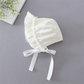 

Princess Haps European Cap For Baby Girls Silk Belt Meshing Net Hood Newborn Baby Caps Fashionable Polyester Fibre Rose Pearls