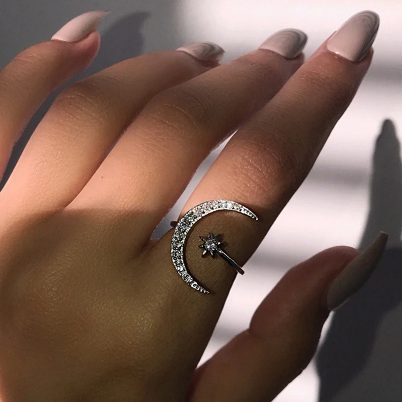 moon star cubic zirconia open rings  (2)