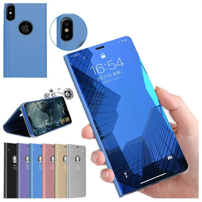 Зеркальный флип-чехол для iphone XR X XS MAX 10 6 6s 7 8 Plus смарт-кожаный чехол Apple 5 5S SE PU