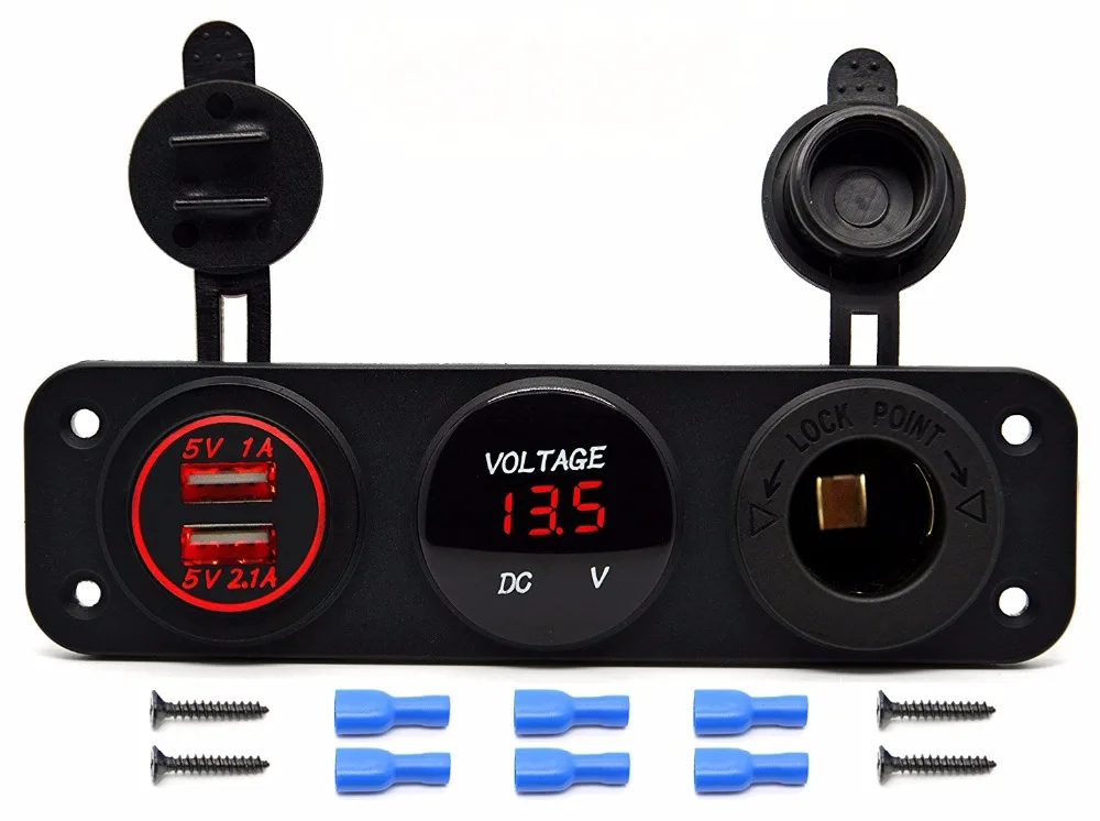 Двойное зарядное устройство USB + светодиодный вольтметр розетка разъем питания