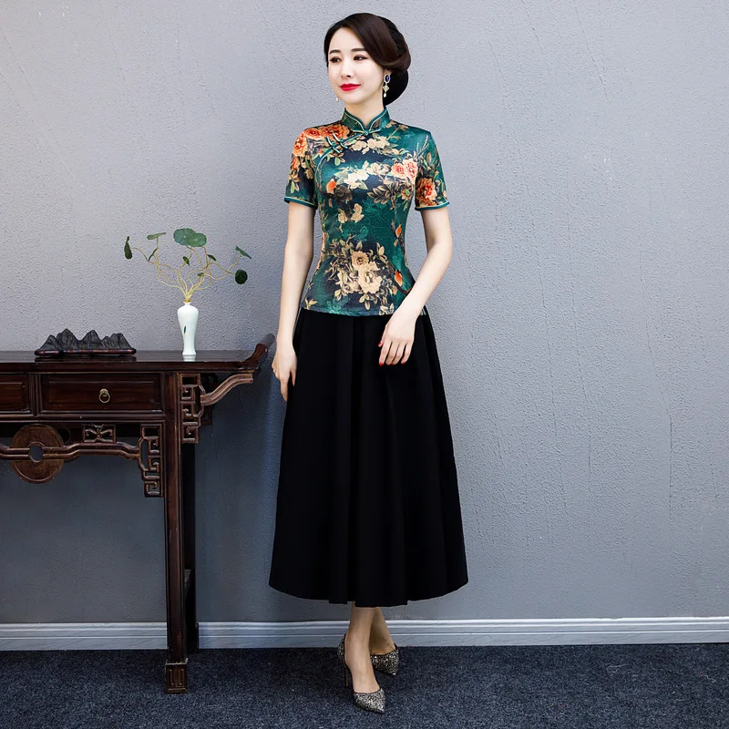 Горячее шелковое Qipao женское платье средней длины китайское традиционное платье для женщин - Цвет: ZA-FT005
