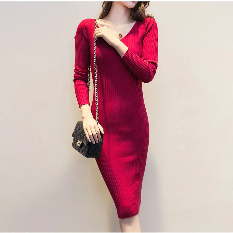 Vestidos 2016 новое поступление Осенне-зимняя Дамская обувь Платья-свитеры Slim