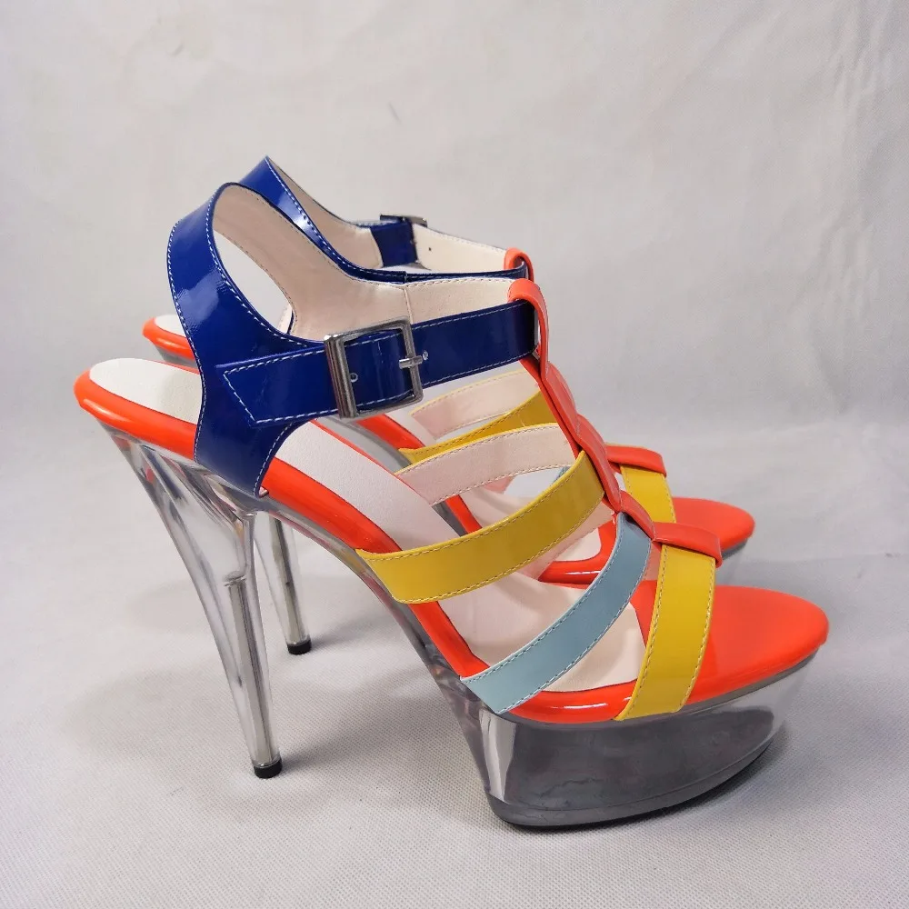 Мода Цвет Размер сцены и сандалии, 15 см, каблук модные туфли на высоком каблуке, прозрачная Водонепроницаемая платформа