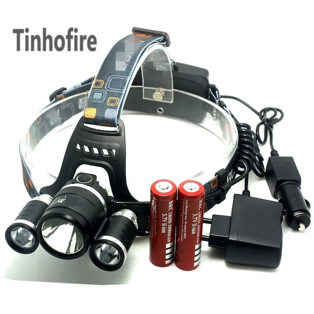 Tinhofire 5000 люмен 3T6 фар фары+ 2*18650+ Зарядное устройство, 3xcree XML T6 LED 5000 люмен светодиодные фары фара