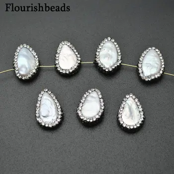 

Hole on Side Natural Fresh Water Pearl Flat Drop Loose Beads Paved Black Crystals on Side for Jewelry Making