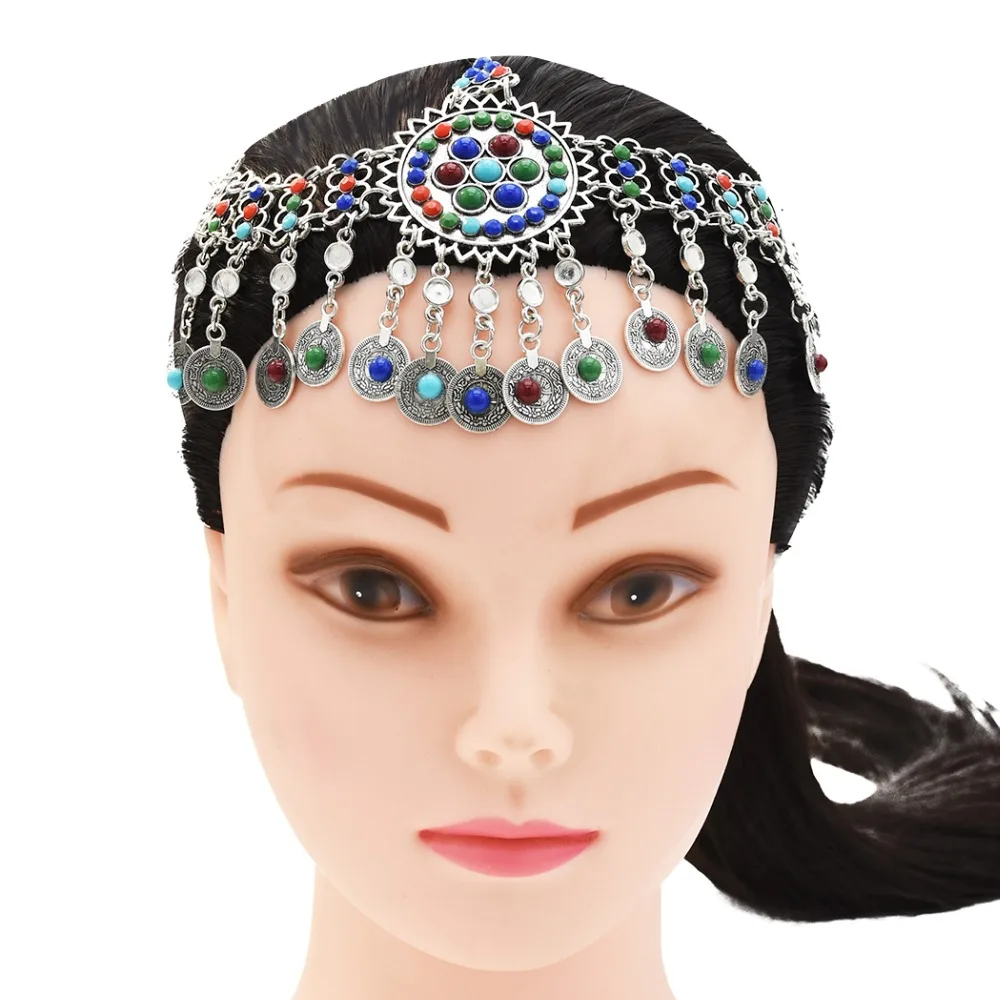 Женское цыганское ожерелье-чокер и серьги Jhumka, браслеты в богемном стиле с серебряной монеткой на голову, винтажное танцевальное украшение для волос, индийские, афганские