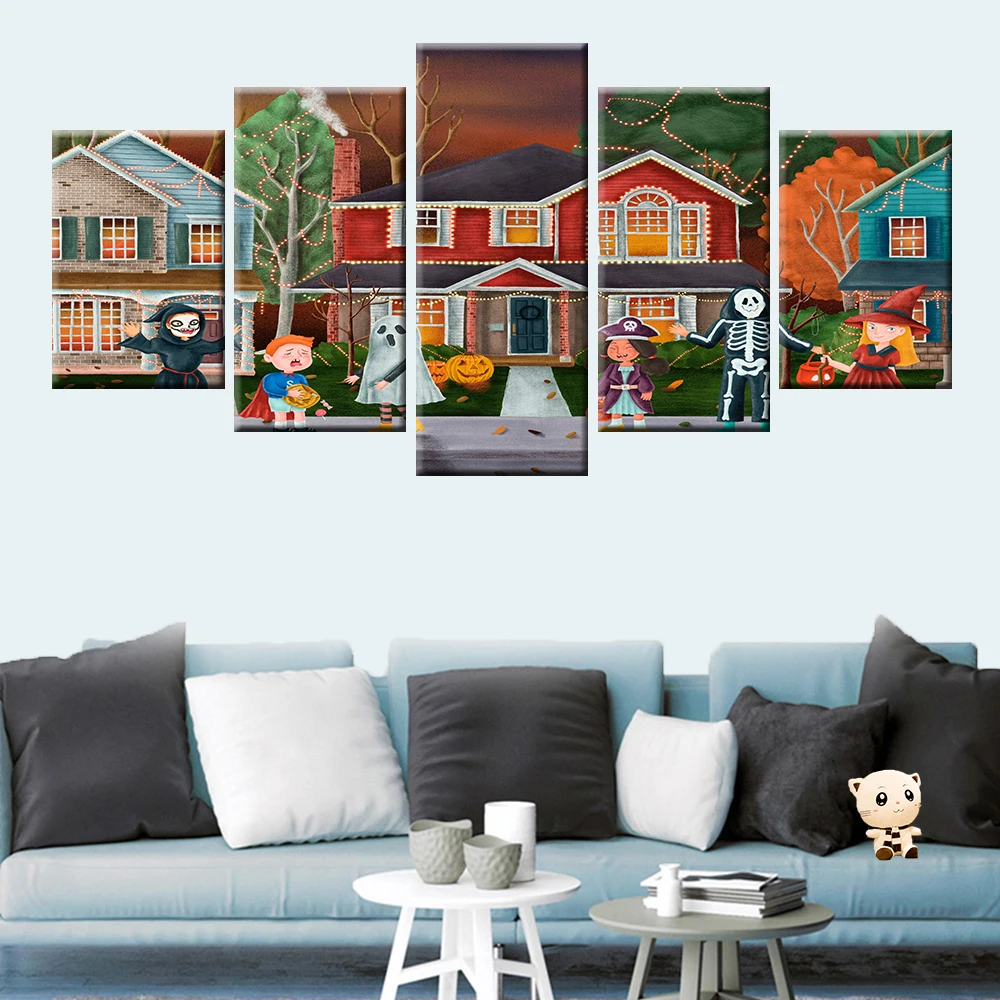 

Canvas poster painting anime Halloween night picture wall artwork 5 pieces living room print home decoration frame
