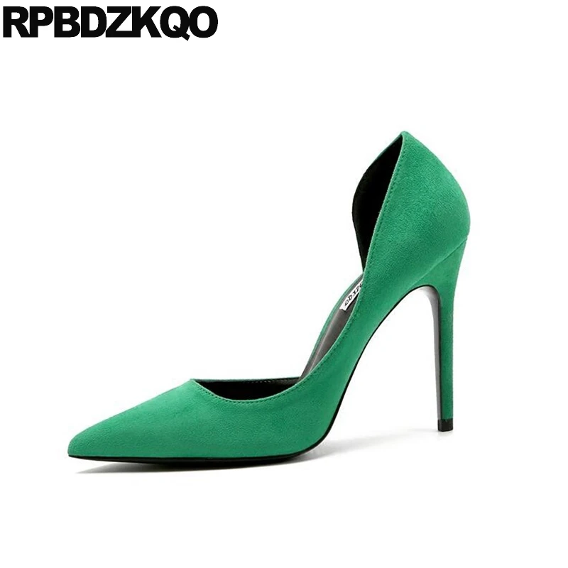 

Sandals Ladies Pumps Green High Heels Shoes Big Size 3 Inch Pointed Toe Elegant 33 European Scarpin Suede 2017 4 34 Spring