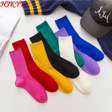 HJKYT kawaii Неоновые носки забавные счастливые женские ворсовые винтажные корейские белые черные длинные вязаные фиолетовые medias de красные розовые хип-хоп