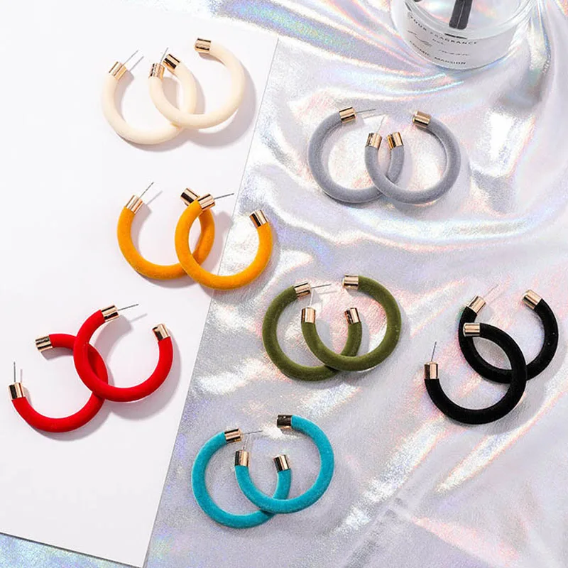

925 Silver Autumn and Winter Retro Sweet Colorful Plush Round Circle Loop Hoop Earrings for Women Girls Charm Jewelry Pendientes