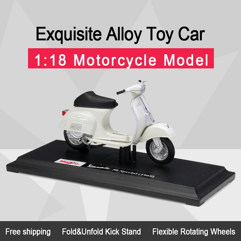 

MAISTO 1:18 Vespa 50 Special(1969) Alloy Diecast Motorbike Model Flexible Rotating Wheels Toy For Children Gifts Toy Collection