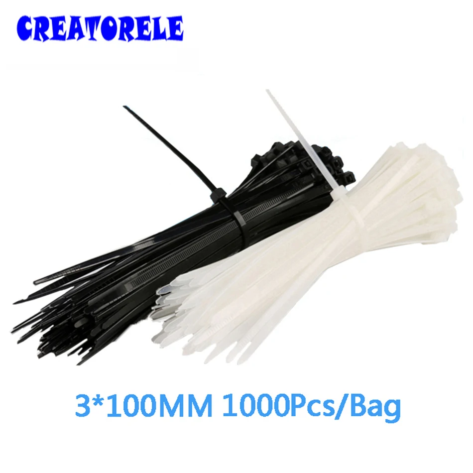 

3*100mm 1000PCS/Bag white and black for choose velcro nylon cable ties cable wire tie Self-Locking plastic tie zip ties