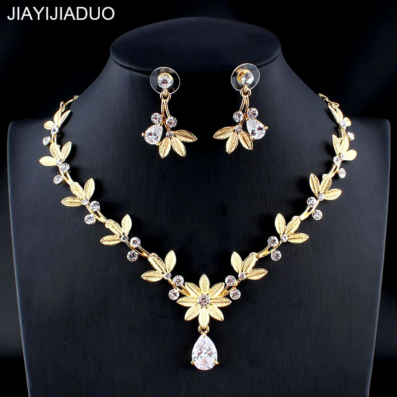 Jiayijiaduo Conjunto de joyería de boda para mujer, y collar de hoja refinada de Color dorado y plateado con accesorios para regalo, novedad de 2018|Conjuntos de joyería| - AliExpress