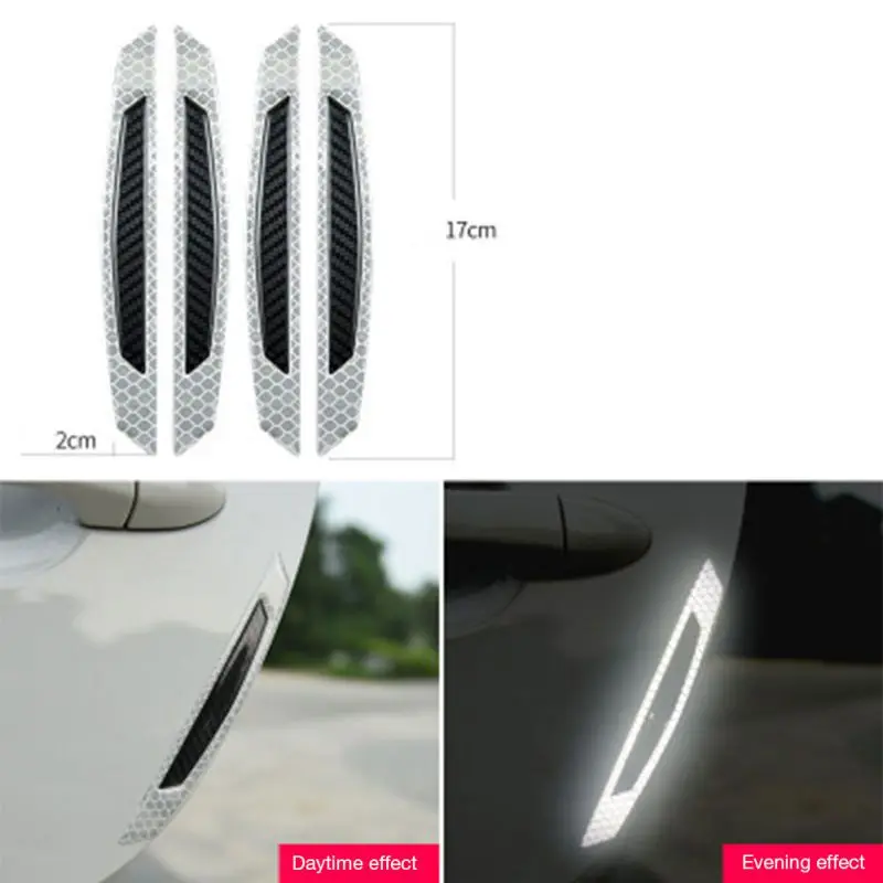 4pcs/set Universal Car Body Side Door Anti Scratch Reflective Warning Strip Bumper Sticker Safe Decal Reflector