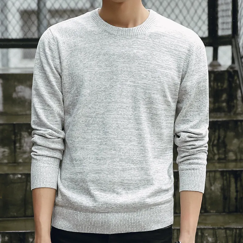 Мужской свитер, новая мода, Повседневный, круглый вырез, однотонный, тонкий, вязанный, качественный, мужские свитера и пуловеры, Мужская брендовая одежда, размер M-3XL - Цвет: Light grey