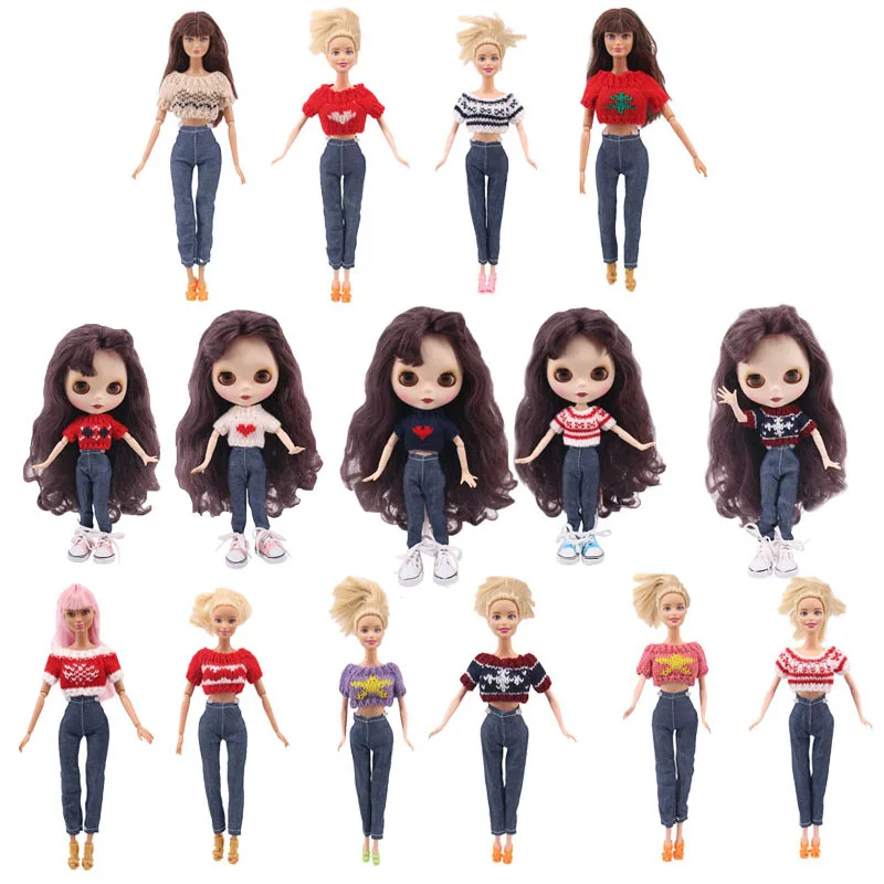

LUCKDOLL 15 Style 1Set Of Clothes=Sweater+Jeans For BJD 30 CM 1/6 Blyth Doll Barbiees Clothes,Girl Toys,Generation,Birthday Gift