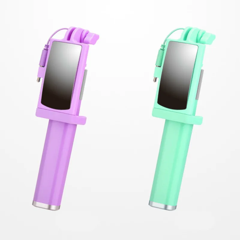 Universal Mini Selfie Stick with Mirror 360 Rotatable Foldable Portable Extendable Wired Self Stick for Samsung Huawei Xiaomi