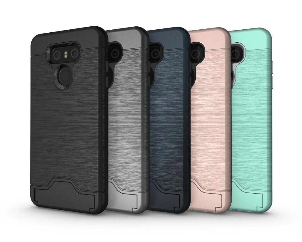 High Quality Mobile Phone Case For LG G6 Armor Brushed Metal Texture Hybrid Dual Layer Card Solt With Stand Cover |