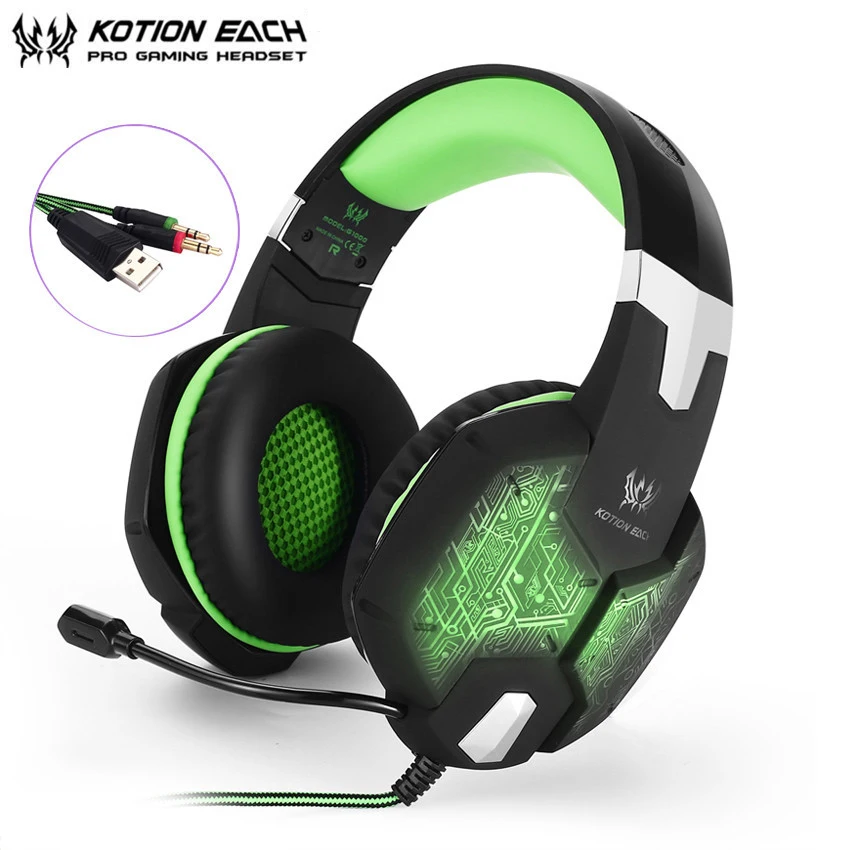 KOTION EACH G1000 Стерео Игровые наушники над ушами PC Gamer гарнитура с микрофоном дышащие