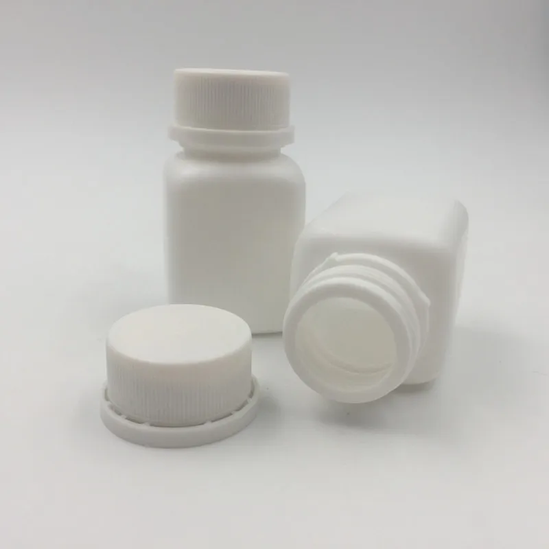 

100PCS/LOT 30ml 30cc plastic square HDPE white pills bottle medical container with tamper proof cap for medical packaging