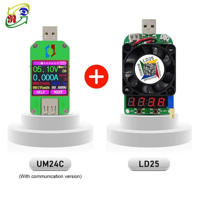 UM24 UM24C USB 2,0 цветной ЖК-тестер voltaje corriente meter voltimetro amperimetro bateria medida resistencia del cable - Цвет: UM24C and LD25