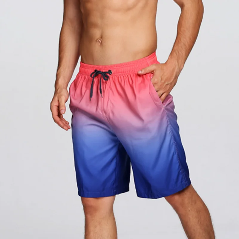 Litthing Men's Beach Shorts Summer Water Sports Trainning Surfing Trunks Quick Dry Gradient Shorts Elastic Drawstring For Male