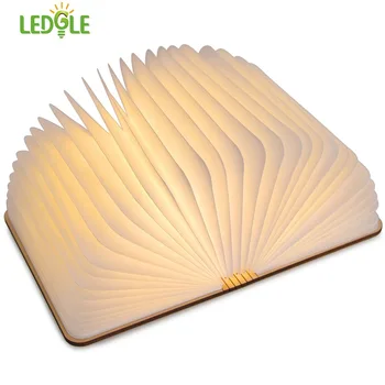 

LEDGLE LED Wooden Book Lamp USB Rechargeable Folding Night Light Creative Book light Night Lamp for Decor or Lighting Warm White
