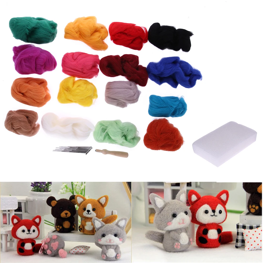 

16 Colors Wool Felt Needles Felt Tool Set Needle Felting Mat Starter Kit Sewing Needles Felting Handle Foam Mat DIY Craft Tool