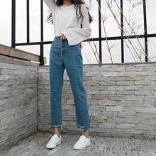 Асимметричные прямые джинсы, женские рваные джинсы с высокой талией, потертые джинсовые штаны Harajuku