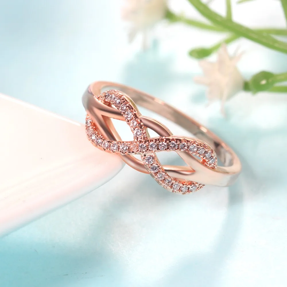 DEELAN кольца для женщин розовое золото серебро Цвет классический Бесконечность ювелирные изделия девушка мода вечерние Кристалл CZ кольцо любовь подарок на день рождения