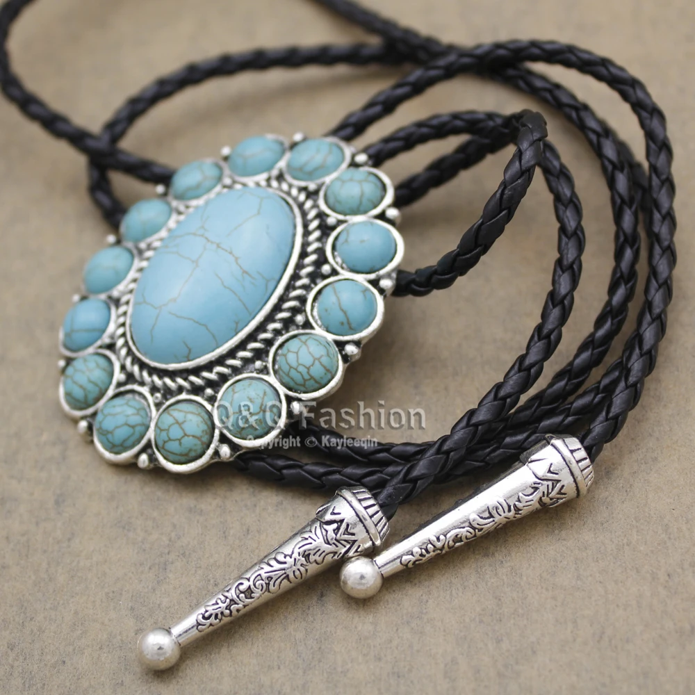 Neue Ankunft Mode Südwesten Silber Indischen Türkis Zuni Navajo Leder Neck Bolo Tie Line Dance Hoch Gute Qualität Schmuck