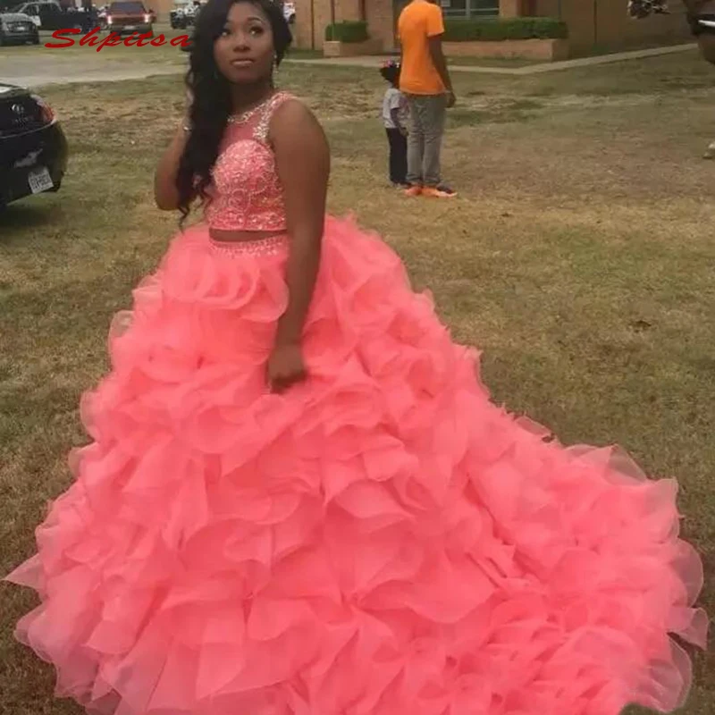 

Luxury Crystals Quinceanera Dresses Ball Gown Two Piece Tulle Prom Debutante Sixteen Sweet 16 Dress vestidos de 15 anos