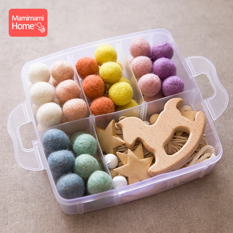 

Baby Wooden Teether Suit DIY Bed Bell Toy Beech Rodent Ring Wool Ball Baby Room Decoration Christmas Gifts Children'S Goods Toys