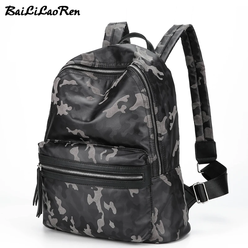 BaiLiLaoRen Brand Men Soft Leather Backpack School Bag For Teenage 15.6 inch Laptop Backpack ...