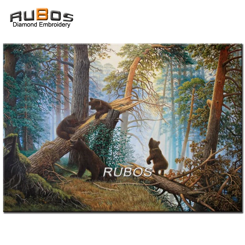 RUBOS DIY diamond painting cross stitch Bears in a pine forest 5D full round diamond embroidery 3D diamond mosaic sale gift box (1)