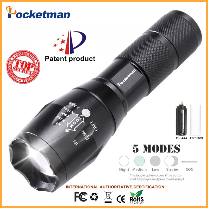 Beste Pocketman 3800 Lumen XML T6 linterna led Zaklamp Zoomable LED Zaklamp licht Voor 3 aaa of 1x18650
