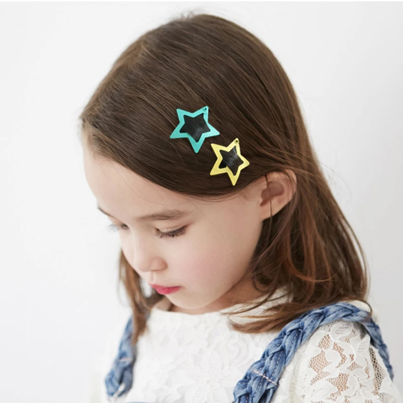 12pcs Snap Hair Clips for Baby Girls Children Hair Styling Tools Cute Star Clip Pins Hairdressing Hairpins Color Metal Barrettes