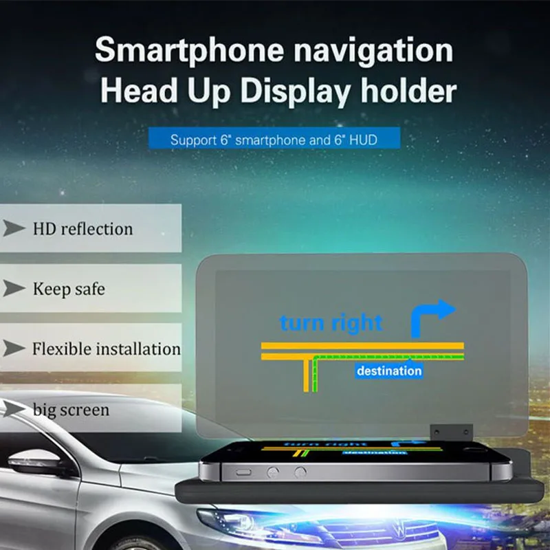 Макс 6 дюймов HD отражатель для автомобиля HUD gps навигация проектор изображение-держатель смартфона H6 HUD Дисплей Автомобильный кронштейн