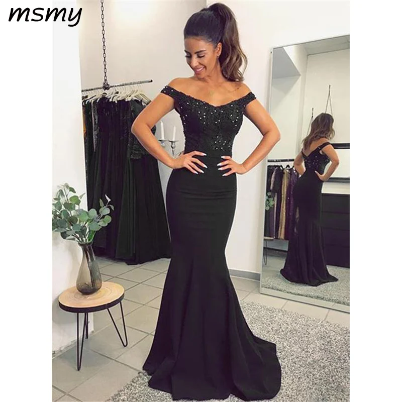 Beaded Lace V-neck Long Jersey Mermaid Prom Dresses 2019 Elegant Evening Gowns
