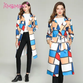 

2018 New Fashion Autumn Winter Coat Women's Long Coat Geometric Belt Outwear Elegant Vintage Warm Overcoat Coats AMBMCM