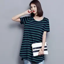 Повседневная Женская футболка женская летняя свободная футболка в полоску с коротким рукавом Длинные топы размера плюс 5XL Camiseta Feminina