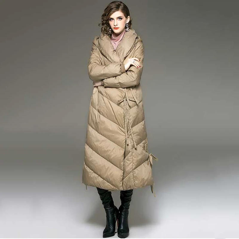 Excellent Autumn Winter New Ultra long Down Jacket Women Warm Hooded parkas Fashion Belt Female Elegant Casual Champagne Outwear Coat N681 6 Excellent Autumn Winter New Ultra long Down Jacket Women Warm Hooded parkas Fashion Belt Female Elegant Casual Champagne Outwear Coat N681 6
