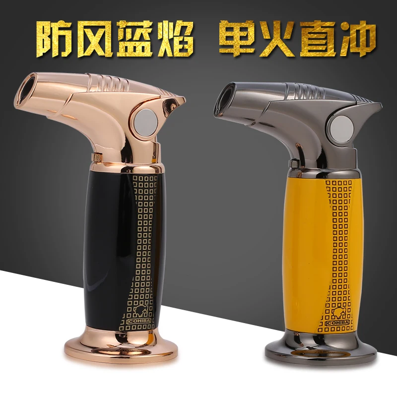 

COHIBA Luxury Table Styel Windproof 1 Torch Jet Flame Lighters Butane Gas Cigarette Cigar Lighter With Gift Box