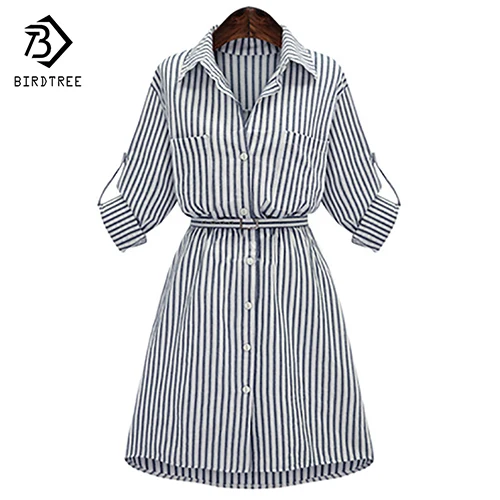 Женское винтажное платье рубашка в полоску с длинным рукавом|shirt dress|dress womenstriped dress