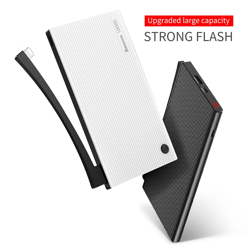 Baseus 10000mAh Dual USB Power Bank Portable External Battery Charger For iPhone Mobile Phone LCD Powerbank With 2 in 1 Cable