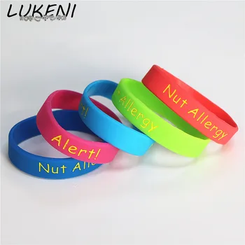 

LUKENI 50PCS/lot Medical Alert Nut Allergy Silicone Wristband Kids Size 5 Colors Silicone Braceets&Bangles Kids Wholesale SH110K